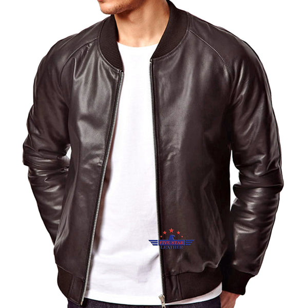 Men Real Soft Lamb Leather Varsity Baseball Bomber College