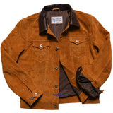 Men Trucker Tan Suede Classic Western Denim Pocket Embodied Style Leather Jacket Brown Collar