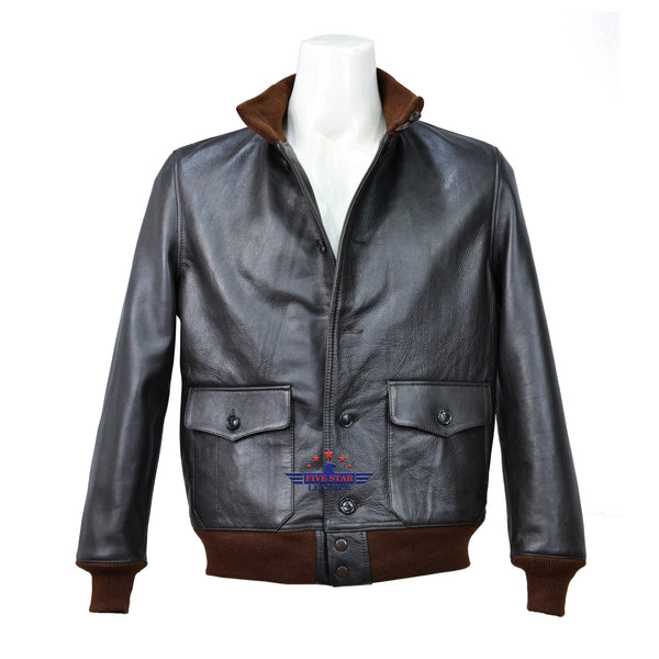 Men Flight A-1 Repro Steer Hide Leather Jacket Military Aviation Bombe ...