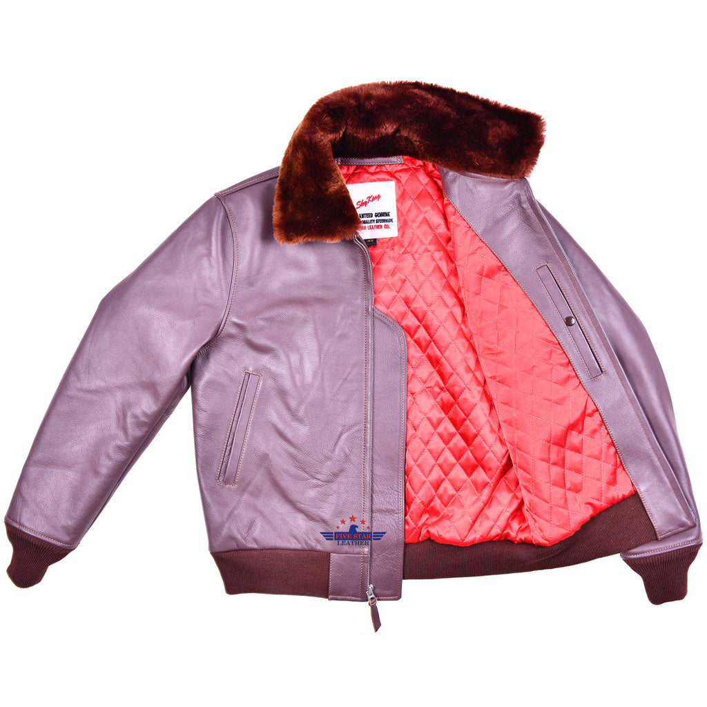 Red Fur Mouton Varsity Bomber Jacket